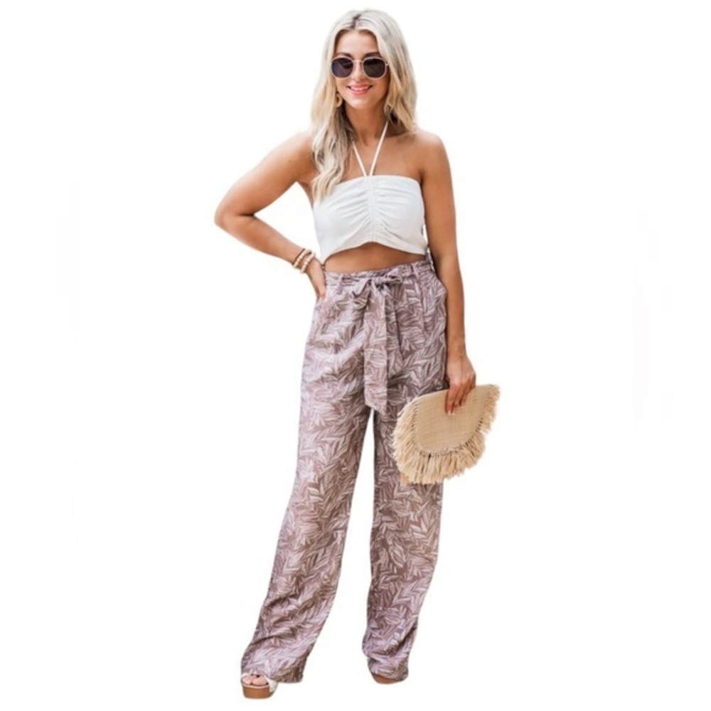 Pink Lily Sunny Day Getaway Printed Taupe Pants